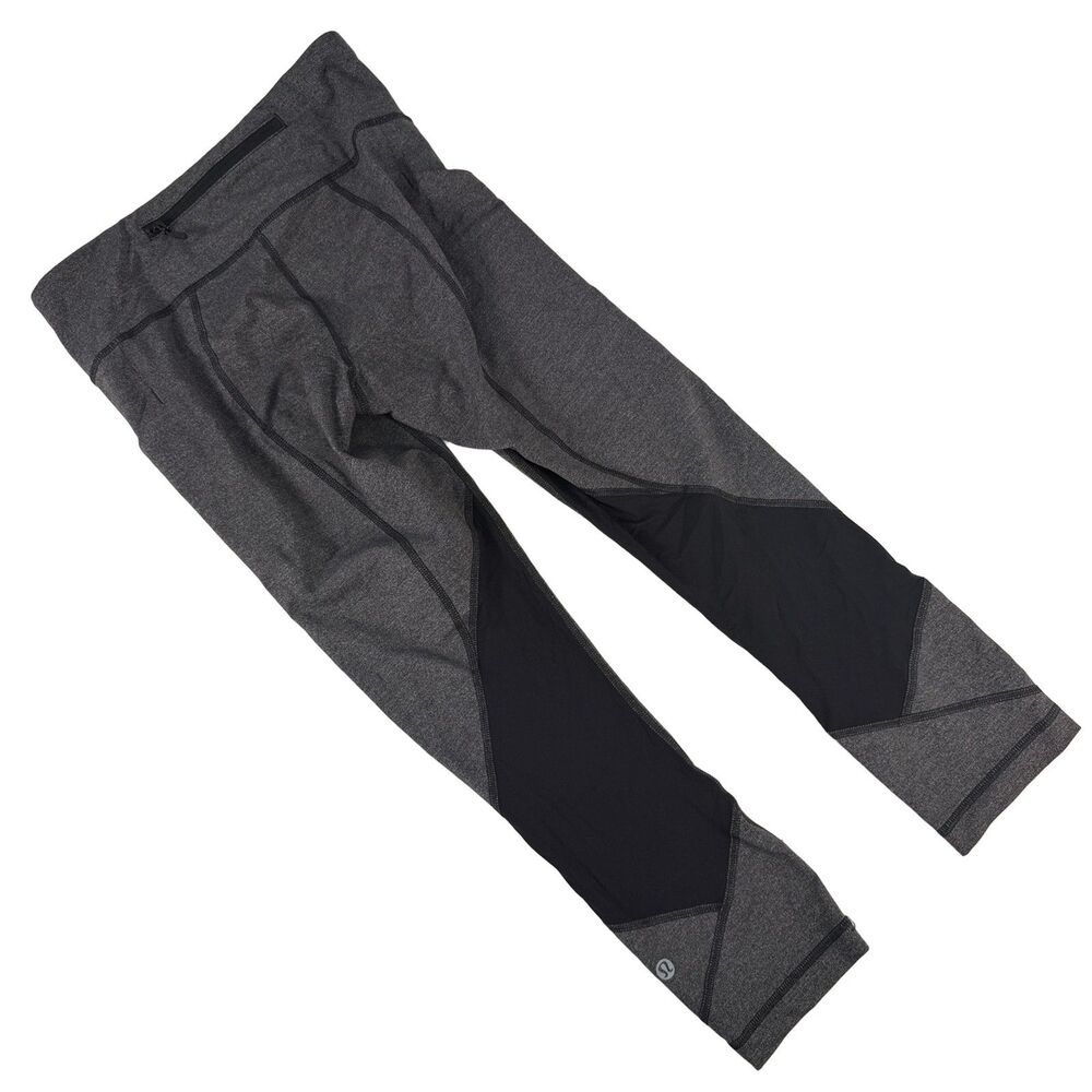 lululemon athletica Leggings Size 4 Gray Black Colorblock Zip Pocket Nylon Lycra